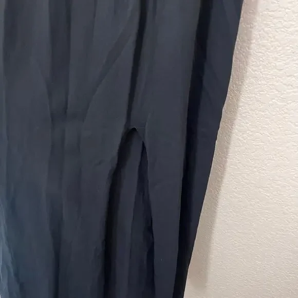 DISSH V Neck Fitted Cami Slip Maxi Dress with Back Slit in Black Semi Sheer - Picture 7 of 7